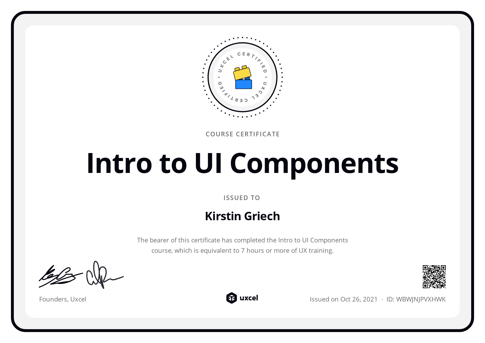 Kirstin Ulrich's certificate